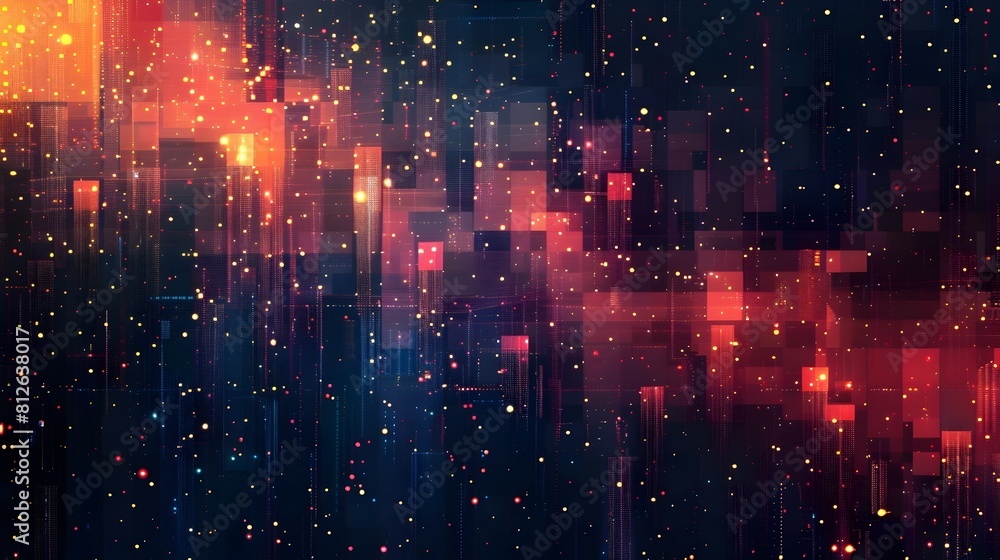 Poster vibrant digital pixel pattern for tech accessories and digital service concepts with backdrop for pr