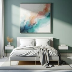 Bedroom interior with a painting on the wall image photo photo attractive.