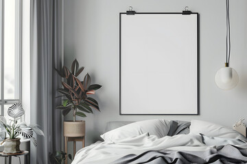 White blank poster with frame mock-up on grey wall. Generative Ai.