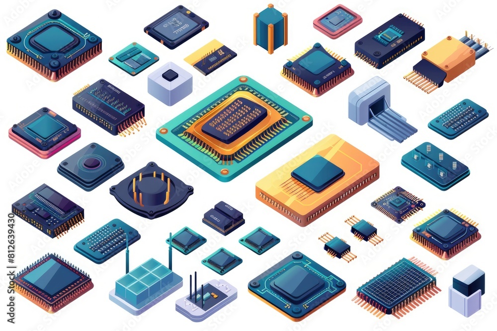 Poster A collection of electronic components for technology projects. Ideal for illustrating hardware and software concepts