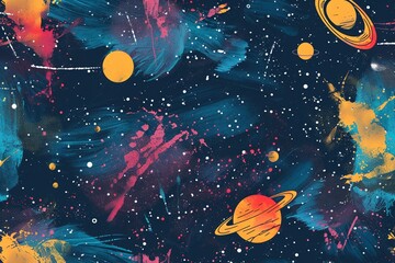 Fototapeta premium Seamless pattern with painted space, wallpaper background. Design for clothing, bedding, underwear, pajamas, banner, textile, poster, card and scrapbook