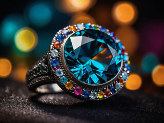 Enchanted Gemstone Showcase, Vibrant Jewels Sparkling on Black