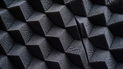 Grey acoustic foam pyramid repeating background for music Studio, Close-up view with shallow depth of field ,Abstract background in the form of pyramids and dragon scales
