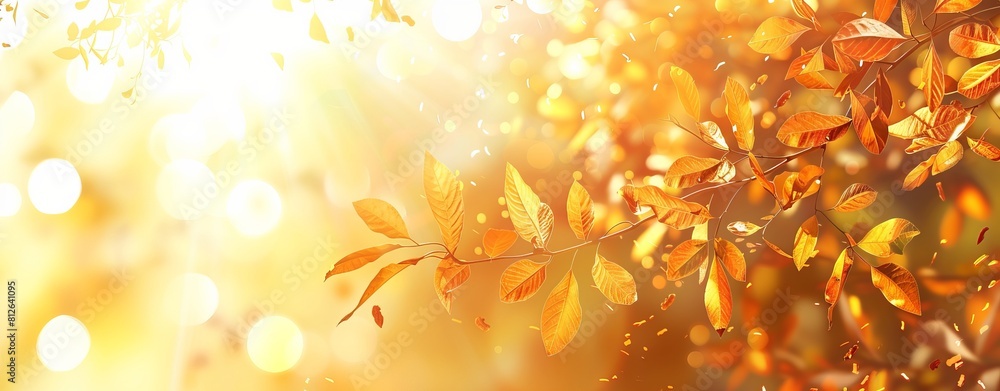 Sticker A warm and vibrant image of autumn leaves glistening in the sunlight with a bokeh effect creating a dreamy mood