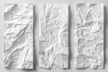 White paper poster mockup. Set of wet wrinkled and creased paper sheets with crumpled texture, blank posters glued to street wall or advertising column, mock up. Generative Ai.