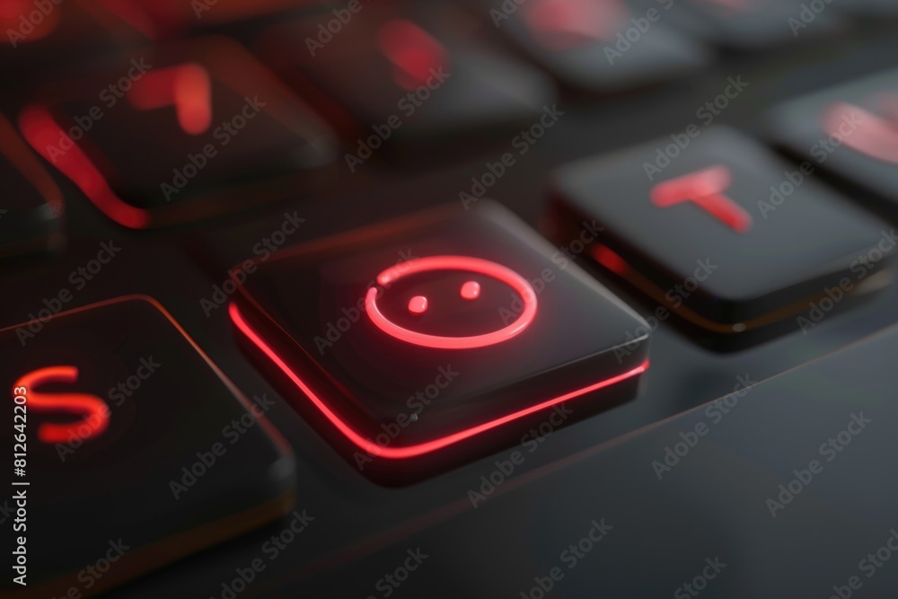 Poster a close up of a keyboard with a smiley face, suitable for technology concepts