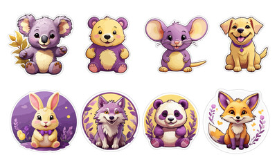 Naklejka premium Enchanting Watercolour Animal Sticker in Lilac and Yellow