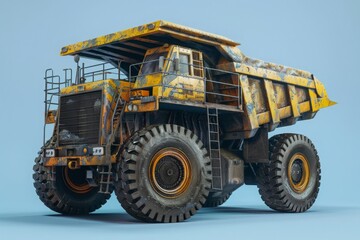 Obraz premium Dump truck. Abstract 3d large dumper on blue. Low pole. Mining machinery, industry equipment, Heavy career truck, open extraction, anthracite coal, gold mining, Australian quarry, dump truck concept 