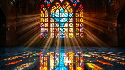 Obraz premium A stained glass window with rays of light streaming through