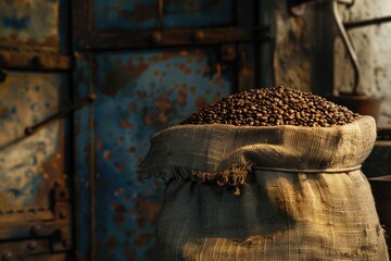 A bag of coffee beans on a table, perfect for coffee shop promotions