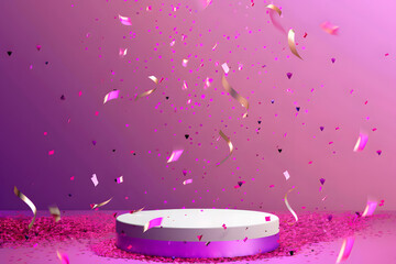 Winner background with confetti. Celebrating announcement award podium with sparkle effect podium. Generative Ai.