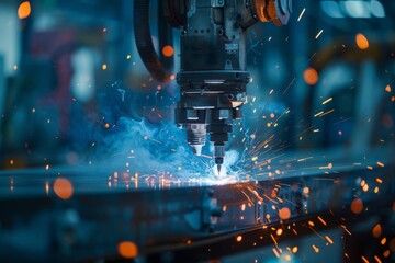 The movement of the robot welding in an auto parts factory 