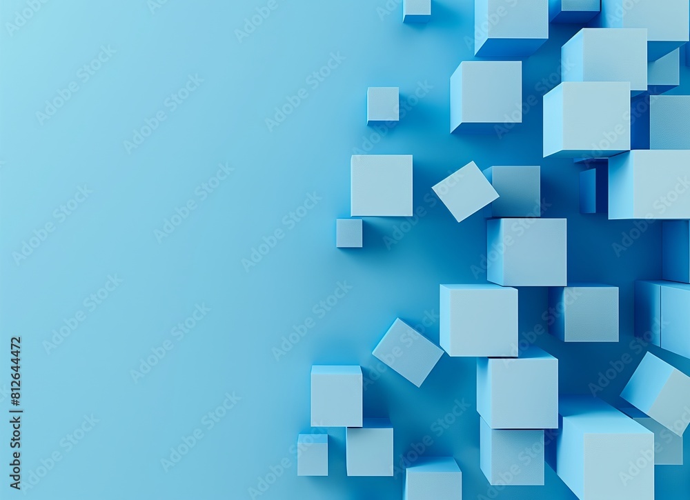 Sticker Numerous blue 3D cubes of varying sizes seemingly floating on a blue background with shadows