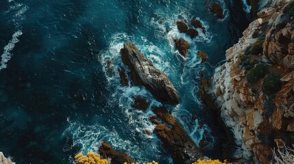 Bird s eye view of rocks and sea - Powered by Adobe