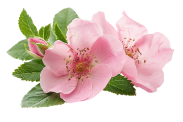 A delicate pink cherry blossom flower in full bloom, isolated on a white background