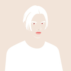 Portrait of a face of an albino man with white hair. Diversity. Fashion and beauty. Vector illustration in flat style