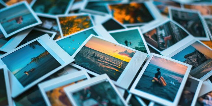 Collection of polaroid pictures with beautiful sunset backdrop. Perfect for scrapbooking or travel blogs