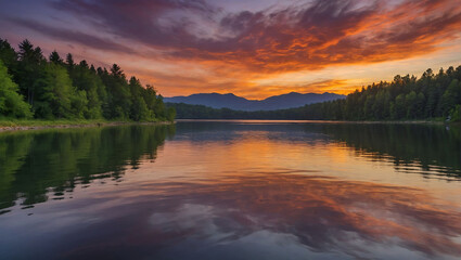 Fototapeta premium Sunset over the lake Tranquil Sunset Over Lake
