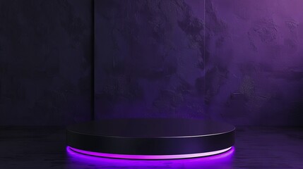 Stylish Round Black Table With Purple Lights