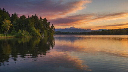 Fototapeta premium Sunset over the lake Tranquil Sunset Over Lake