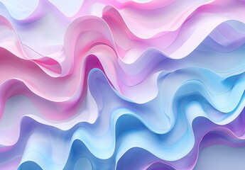 3d render of abstract background with wavy paper elements, gradient color, pastel blue