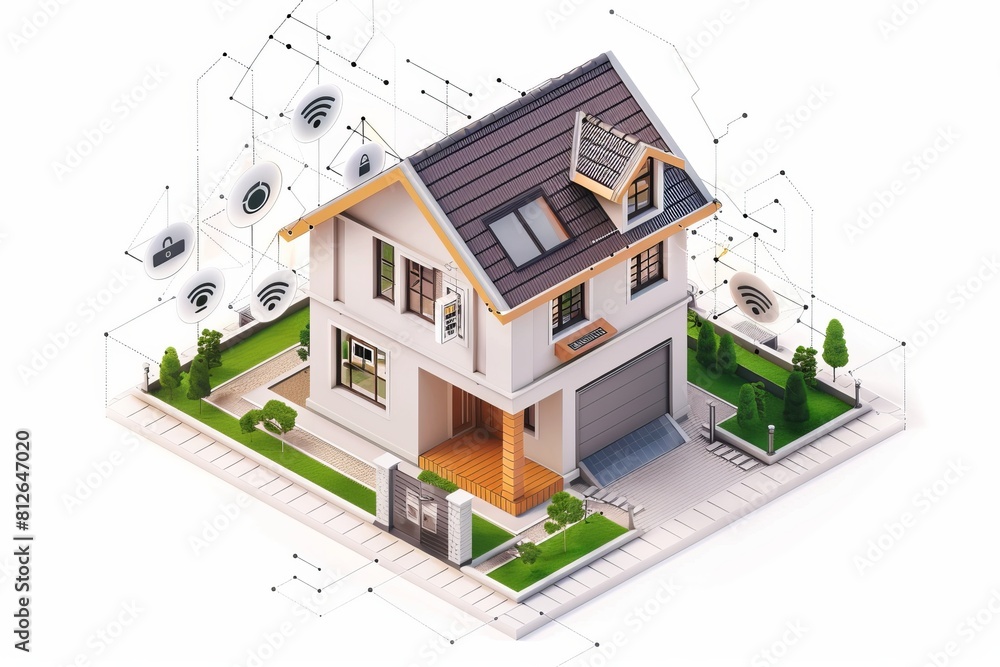Poster remote surveillance is secured through smart security cameras with network authentication and modern