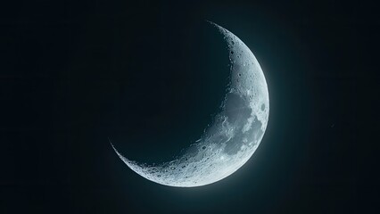 Detailed Crescent Moon in the night sky. Crescent Moon on black background