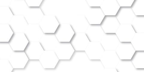 Abstract white background with digital data and hexagons. Modern abstract vector polygonal pattern. Futuristic abstract honeycomb seamless. Technology illustration for web banner design template. 
