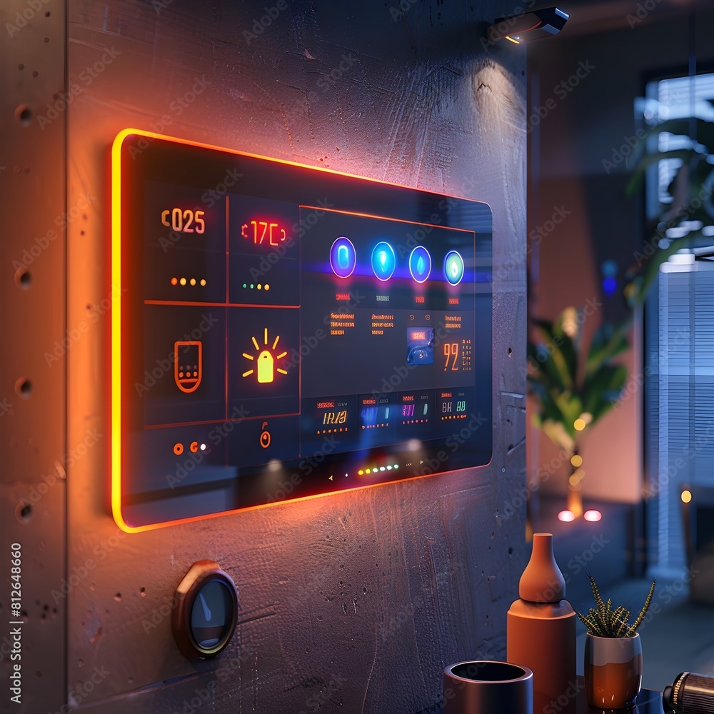 Poster sleek and smart home automation panel for advanced lighting temperature and security control
