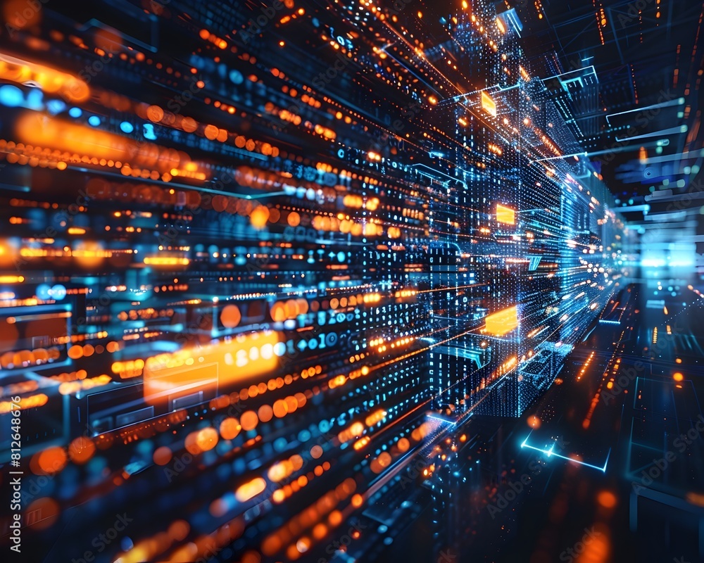 Poster quantum computing terminal visualizing complex data processing at high speeds