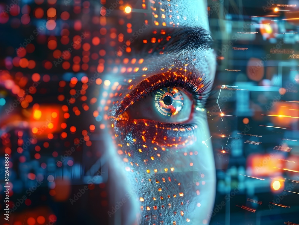 Poster biometric security systems with facial recognition for access control in a futuristic and technologi