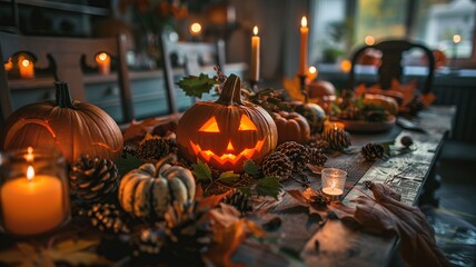 Explore spooky Halloween-themed settings and decorative tables. Transform your space with eerie ambiance, pumpkin centerpieces, and haunting decorations for a festive celebration.