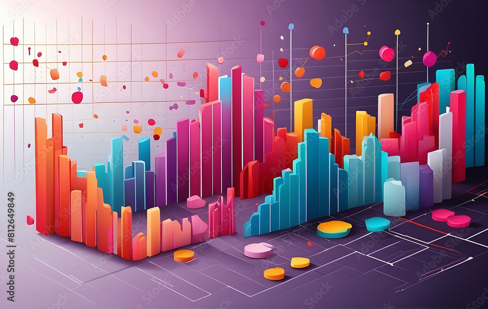Poster stock market charts and financial data presentation with 3d render, data visualization, business gra