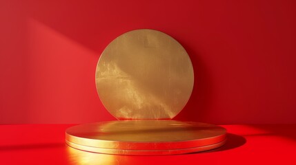 Gold Plate on Red Background