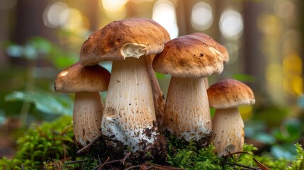 Fototapeta premium King Bolete mushrooms in the morning light.