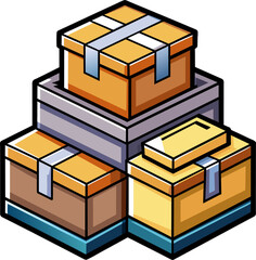 Boxes Flat Color Cartoon isolated on a transparent background
