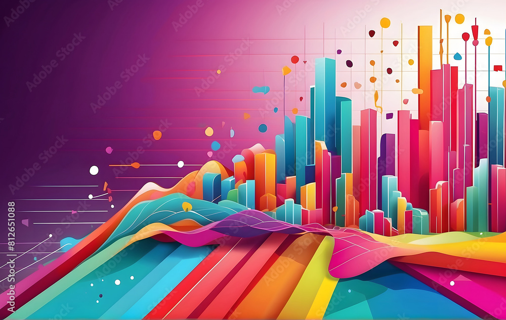 Poster stock market charts and financial data presentation with 3d render, data visualization, business gra