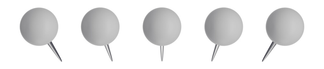 set of 3d round ball head pins on transparent background, PNG, 3d render thumbtacks, white pushpins