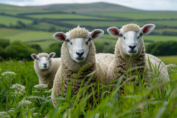 Obraz premium sheep with a farm landscape