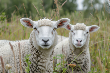 Obraz premium sheep with a farm landscape