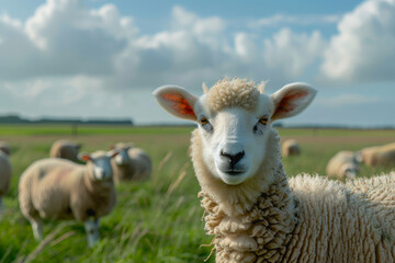 Fototapeta premium sheep with a farm landscape