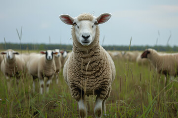 Fototapeta premium sheep with a farm landscape