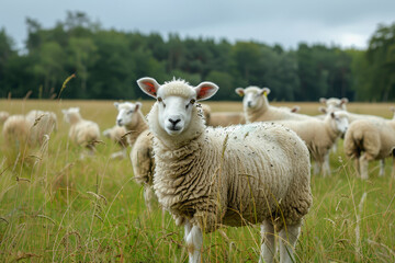 Fototapeta premium sheep with a farm landscape