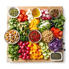 salad bar filled with an array of colorful vegetables , white background