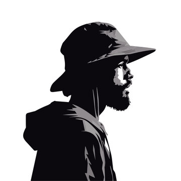 recommend clip art: Young man wearing bucket hat silhouette isolated