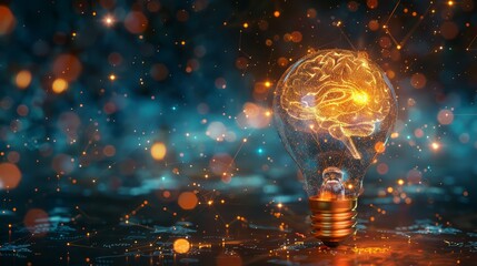 light bulb with a glowing core resembling a brain, symbolizing innovation in technology.