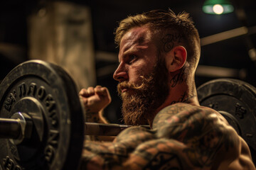 Bearded Man Lifting Barbell. Generative AI
