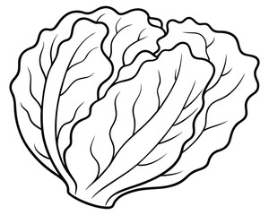 Black and White Cartoon Vector Illustration of Cabbage