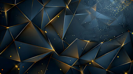 Abstract polygonal background with connecting dots and lines in dark blue and golden colors