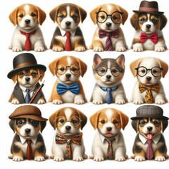 Many puppies wearing ties and ties image art harmony lively illustrator.